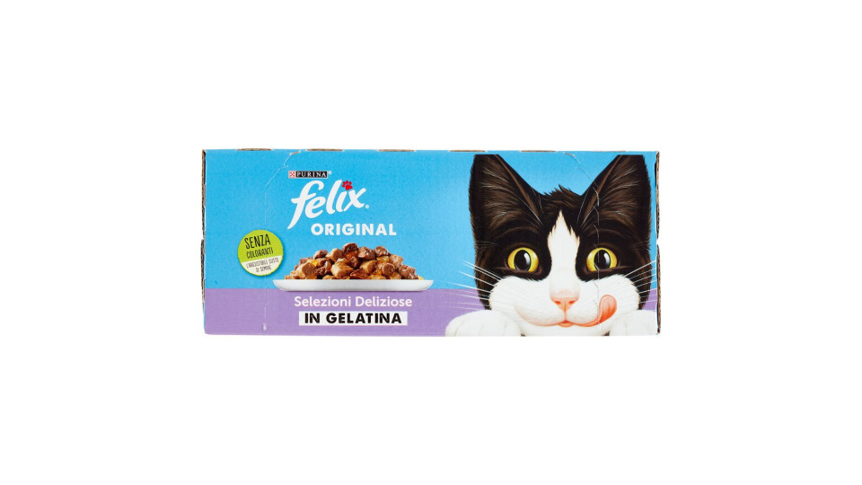 FELIX ORIGINAL CIBO UMIDO PER GATTI IN GELATINA CON SALMONE E ANATRA, MANZO E POLLO 10X85 G