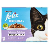 FELIX ORIGINAL CIBO UMIDO PER GATTI IN GELATINA CON SALMONE E ANATRA, MANZO E POLLO 10X85 G