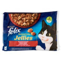 FELIX SENSATIONS JELLIES CIBO UMIDO PER GATTI CON MANZO E POMODORO, POLLO E CAROTE 4X85 G