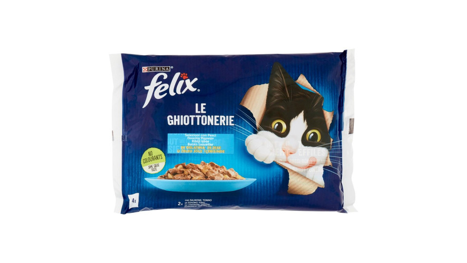 FELIX LE GHIOTTONERIE CIBO UMIDO PER GATTI CON SALMONE E TONNO 4X85 G