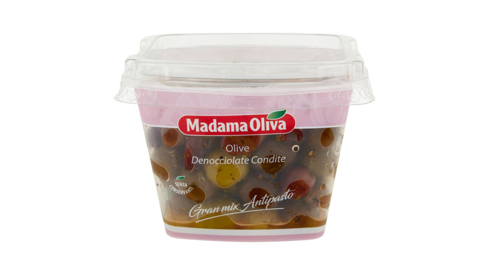 Madama Oliva Gran mix Aperitivo Olive Denocciolate con Peperoni 220 g