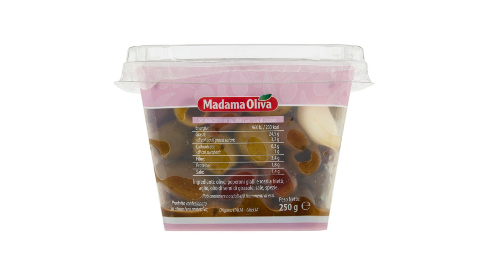 Madama Oliva Gran mix Aperitivo Olive Denocciolate con Peperoni 220 g