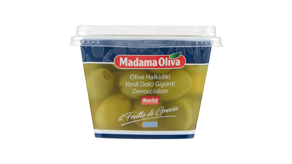 Madama Oliva il Frutto di Grecia Olive Halkidiki Verdi Dolci Giganti Denocciolate 480 g