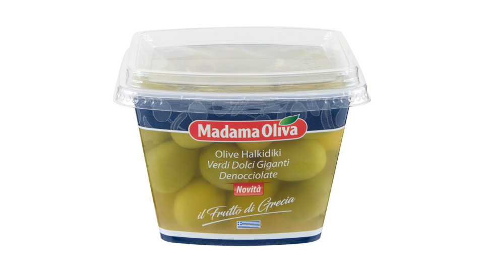 Madama Oliva il Frutto di Grecia Olive Halkidiki Verdi Dolci Giganti Denocciolate 480 g