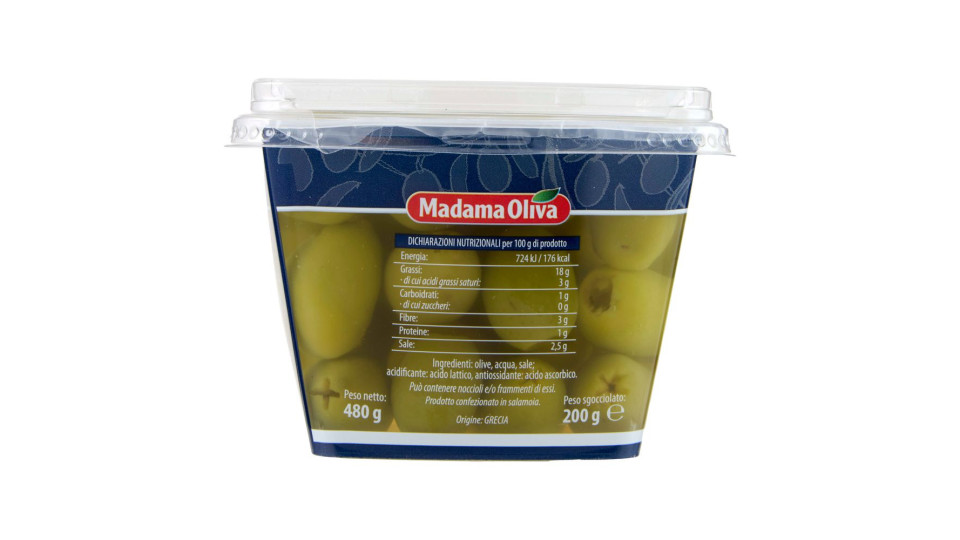 Madama Oliva il Frutto di Grecia Olive Halkidiki Verdi Dolci Giganti Denocciolate 480 g