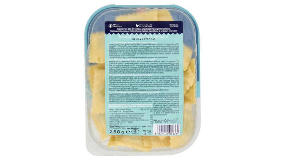 Fini Senza Lattosio Ravioli Ricotta e Spinaci 250 g
