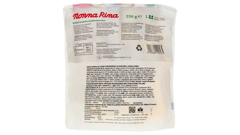 Nonna Rina Ravioloni con Porcini e stracchino Nonno Nanni 250 g