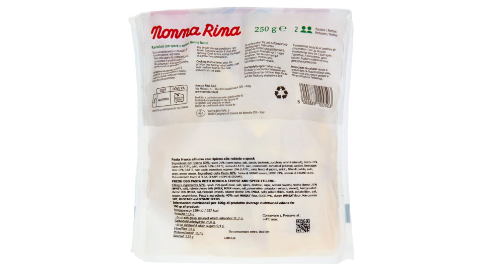 Nonna Rina Ravioloni Speck e Robiola Nonno Nanni 250 g