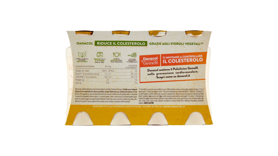 DANACOL Yogurt da bere, Riduce il Colesterolo grazie agli Steroli Vegetali, gusto Ananas, 4x100g