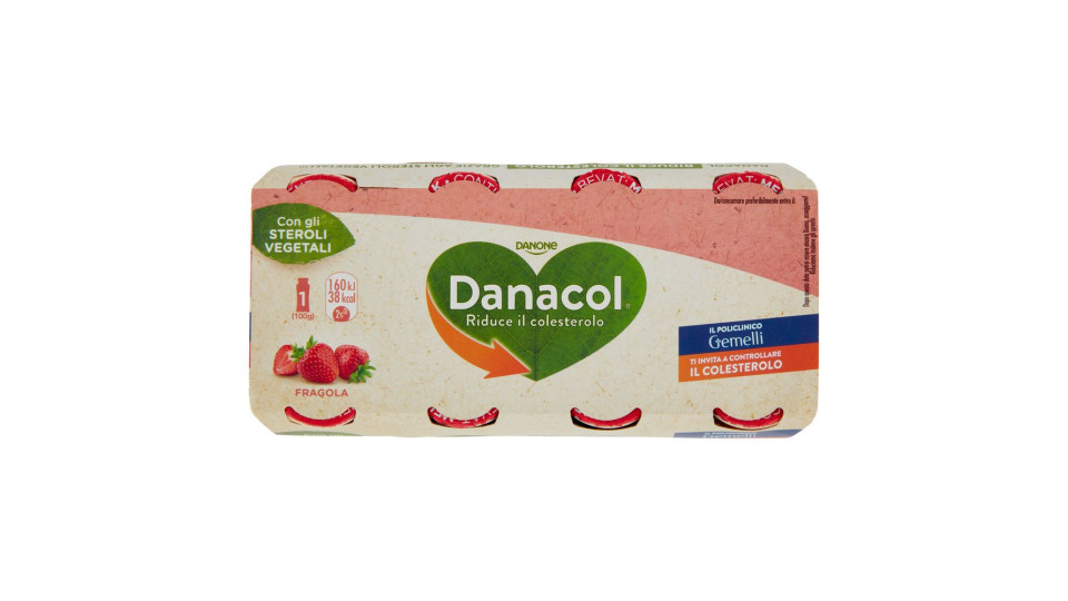 DANACOL Yogurt da bere, Riduce il Colesterolo grazie agli Steroli Vegetali, gusto Fragola, 4x100g