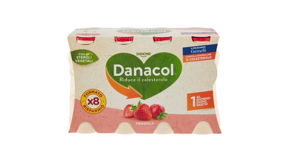 DANACOL Yogurt da bere, Riduce il Colesterolo grazie agli Steroli Vegetali, gusto Fragola, 4x100g