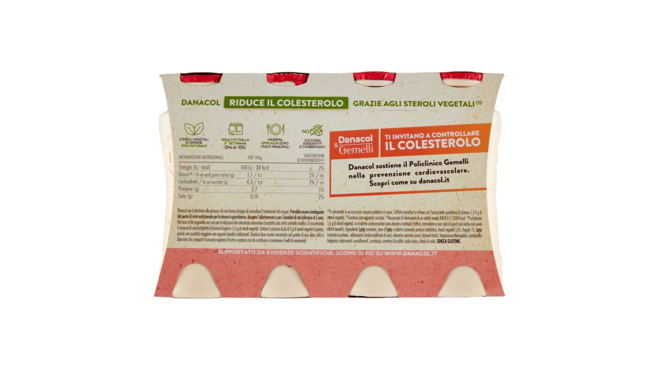 DANACOL Yogurt da bere, Riduce il Colesterolo grazie agli Steroli Vegetali, gusto Fragola, 4x100g