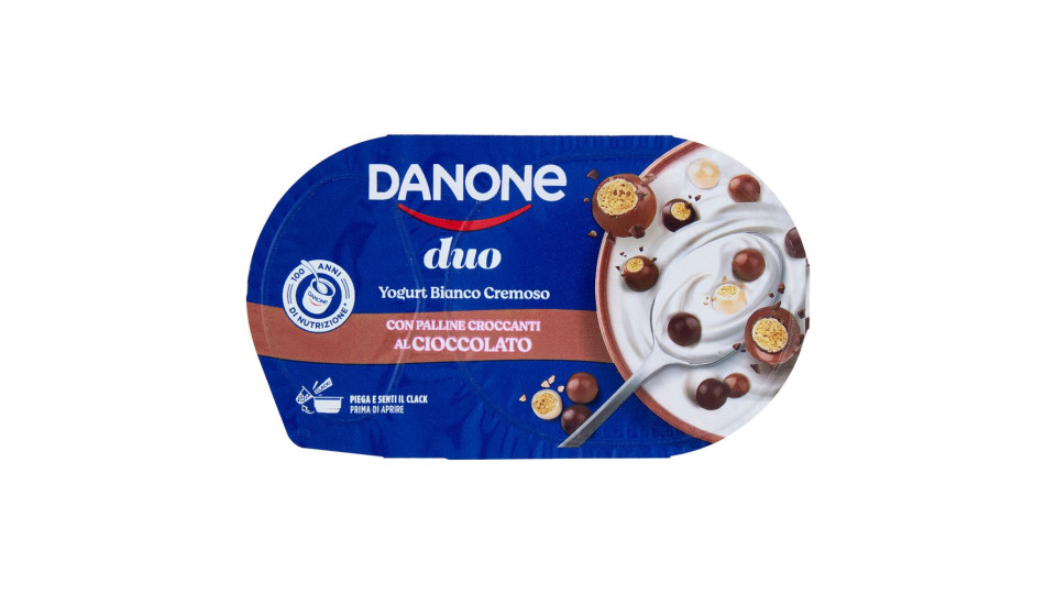 DANONE Duo, Yogurt Bianco Cremoso con Croccanti Palline al Cioccolato, 98g