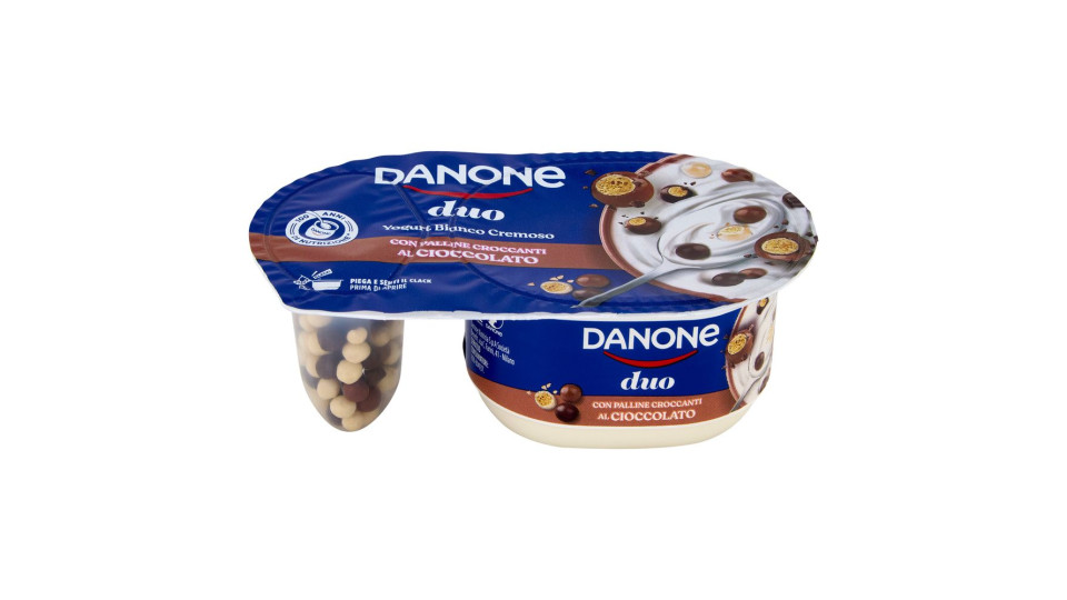 DANONE Duo, Yogurt Bianco Cremoso con Croccanti Palline al Cioccolato, 98g
