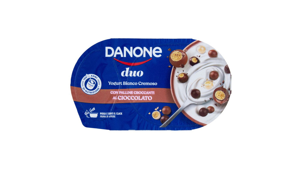 DANONE Duo, Yogurt Bianco Cremoso con Croccanti Palline al Cioccolato, 98g