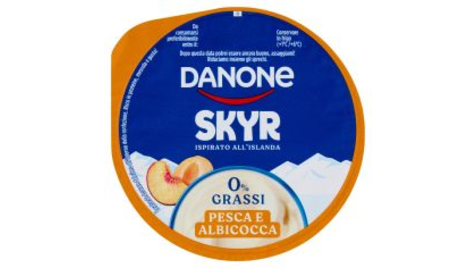DANONE Skyr, Yogurt ispirato all'Islanda, 0% grassi,Cremoso,Ricco in Proteine, Pesca&Albicocca, 150g