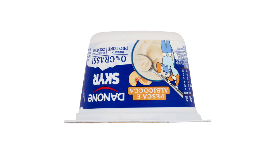 DANONE Skyr, Yogurt ispirato all'Islanda, 0% grassi,Cremoso,Ricco in Proteine, Pesca&Albicocca, 150g