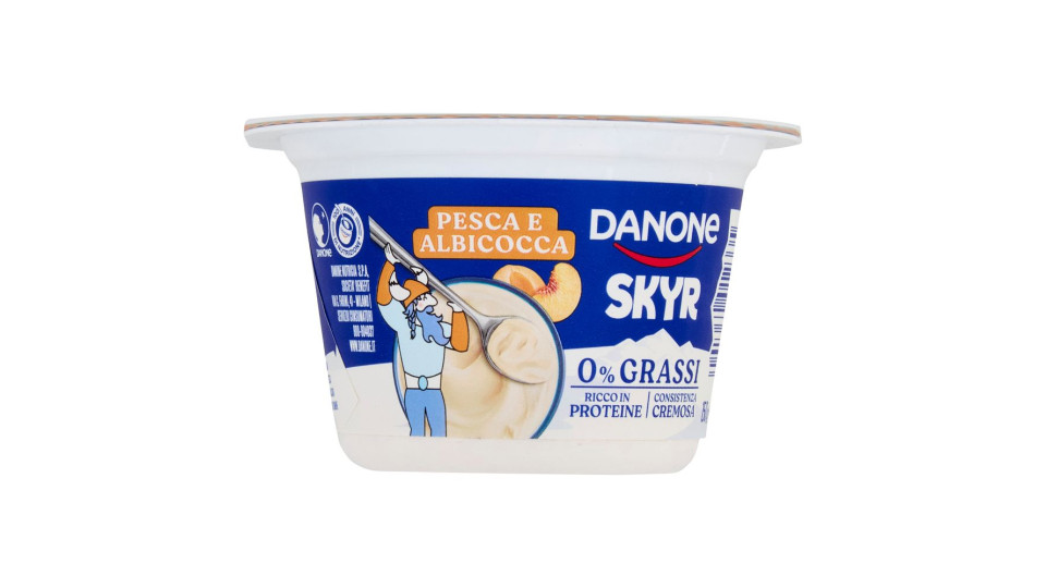 DANONE Skyr, Yogurt ispirato all'Islanda, 0% grassi,Cremoso,Ricco in Proteine, Pesca&Albicocca, 150g