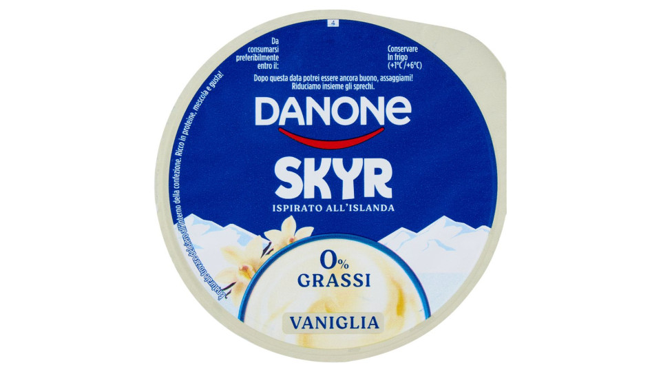 DANONE Skyr, Yogurt ispirato all'Islanda, 0% grassi, Cremoso, Ricco in Proteine, Vaniglia, 150g