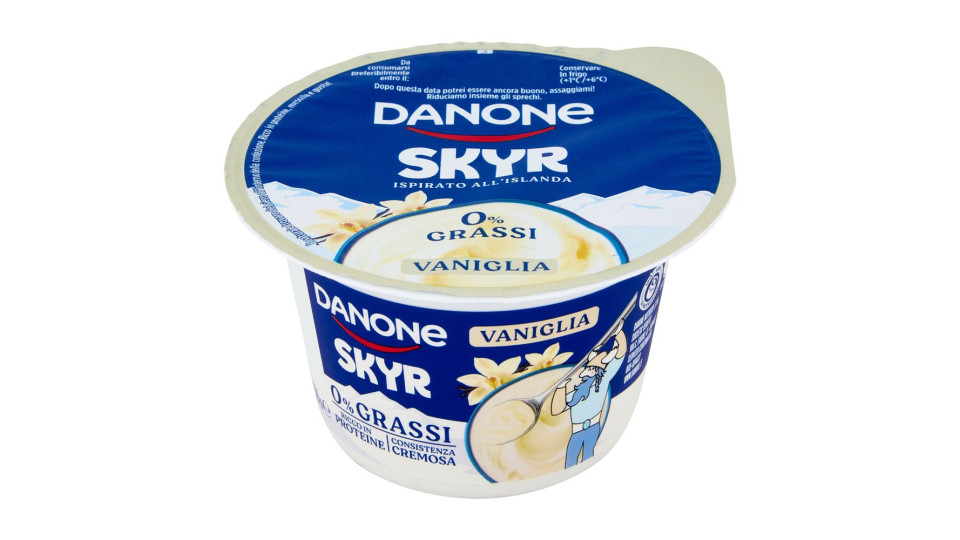 DANONE Skyr, Yogurt ispirato all'Islanda, 0% grassi, Cremoso, Ricco in Proteine, Vaniglia, 150g