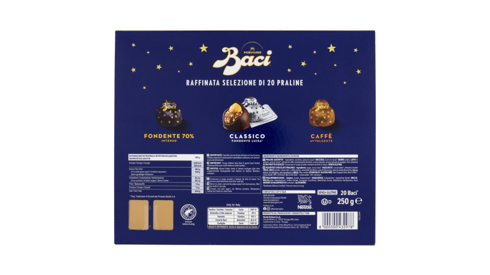 BACI PERUGINA Cioccolatini Assortiti ripieni al Gianduia Scatola Regalo Classica 250g