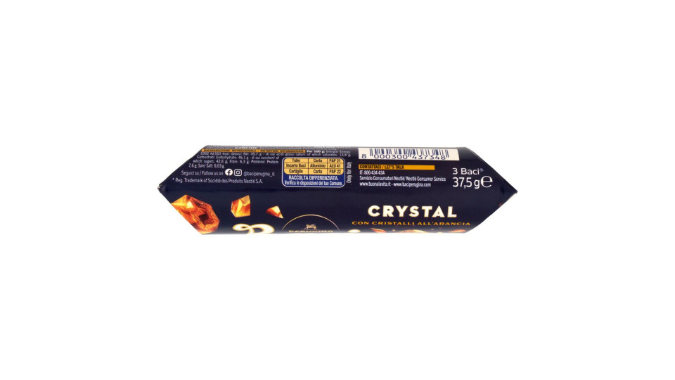 BACI PERUGINA Crystal Cioccolatini Fondenti all'Arancia ripieni al Gianduia Tubo 37,5g