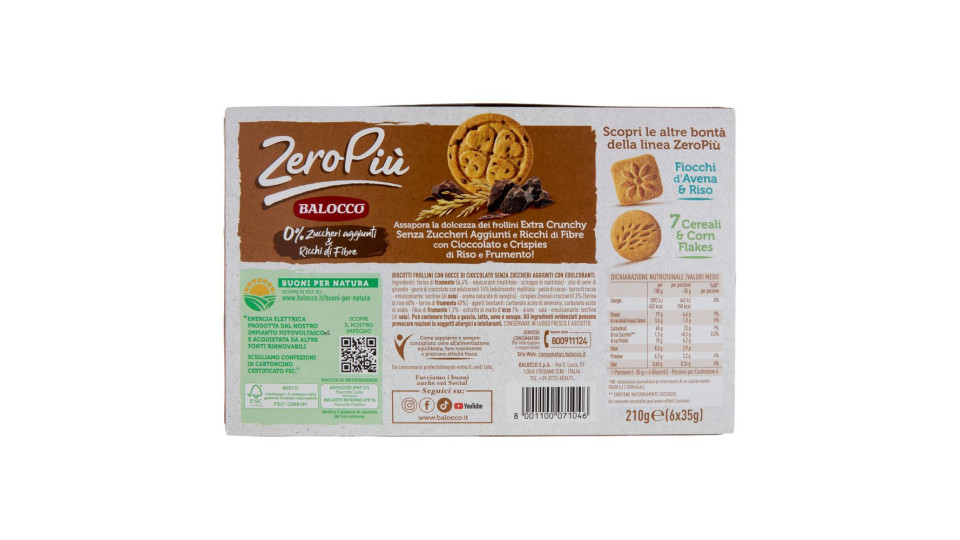 Balocco ZeroPiù Cioccolato & Crispies di Riso e Frumento 6 x 35 g