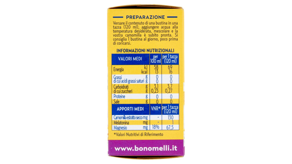 Bonomelli Estratto di Camomilla Solubile con Melatonina e con Magnesio Senza Zuccheri 16 x 4,5 g