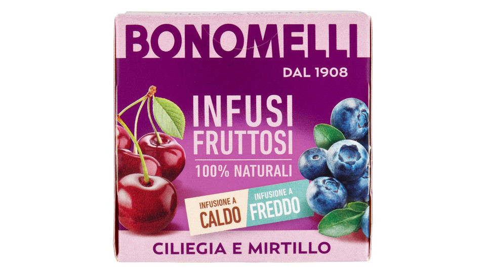 Bonomelli Infusi Fruttosi 100% Naturali Ciliegia e Mirtillo 12 Filtri 24 g
