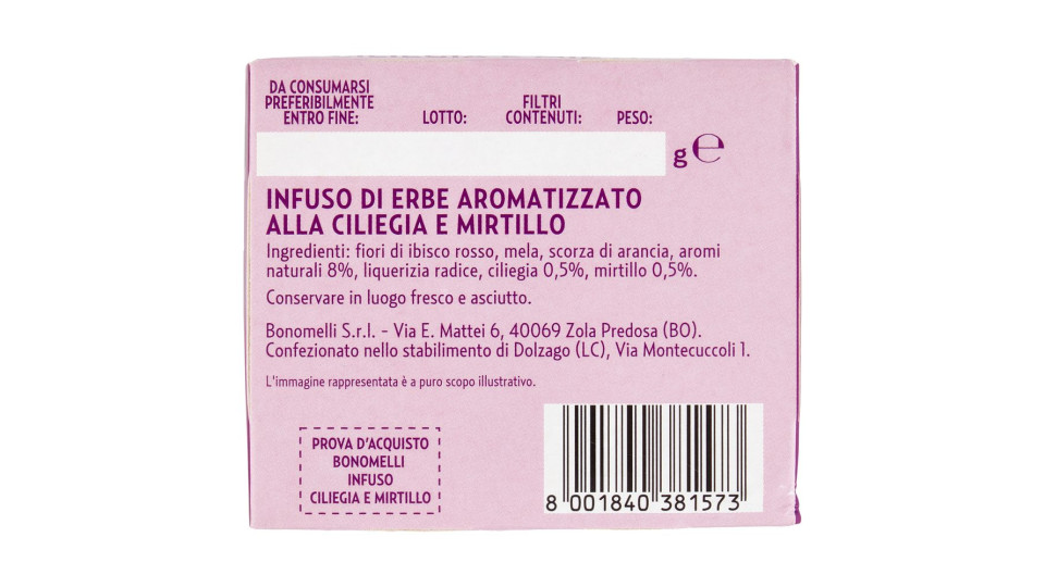 Bonomelli Infusi Fruttosi 100% Naturali Ciliegia e Mirtillo 12 Filtri 24 g