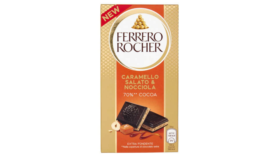 Ferrero Rocher Caramello Salato & Nocciola 70%** Cocoa Extra Fondente 90 g