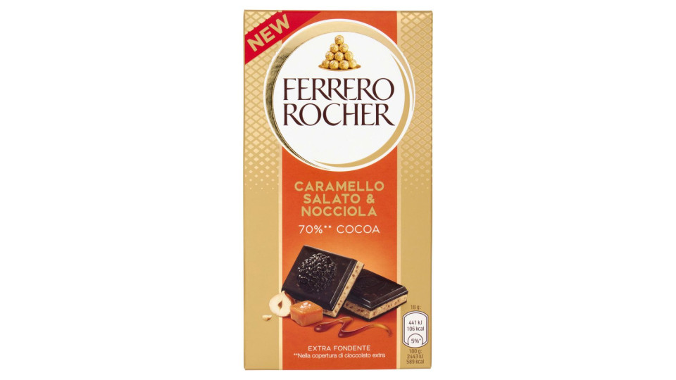Ferrero Rocher Caramello Salato & Nocciola 70%** Cocoa Extra Fondente 90 g