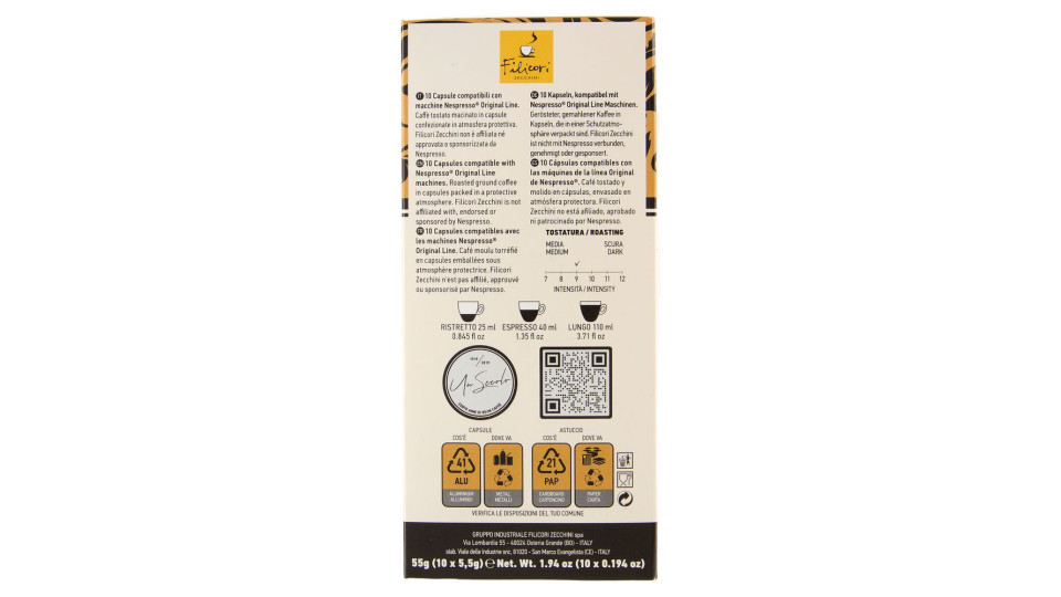 Filicori Zecchini 10 Capsule di Caffè 100% Arabica Compatibili con Nespresso Original Line 10 x 5,5g