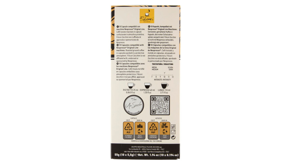 Filicori Zecchini 10 Capsule di Caffè Classico Compatibili con Nespresso Original Line 10 x 5,5 g