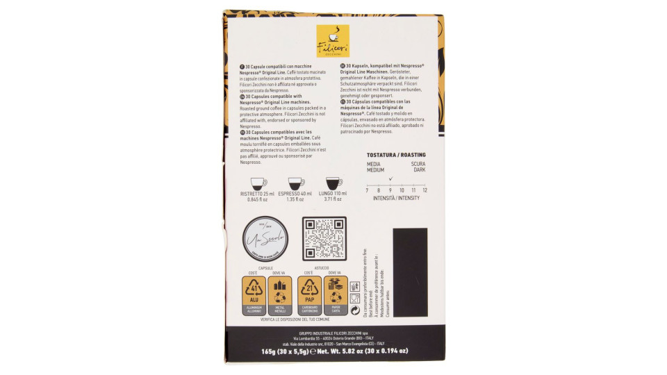 Filicori Zecchini 30 Capsule di Caffè 100% Arabica Compatibili con Nespresso Original Line 30 x 5,5g