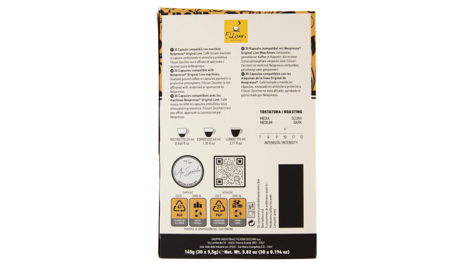 Filicori Zecchini 30 Capsule di Caffè Classico Compatibili con Nespresso Original Line 30 x 5,5 g