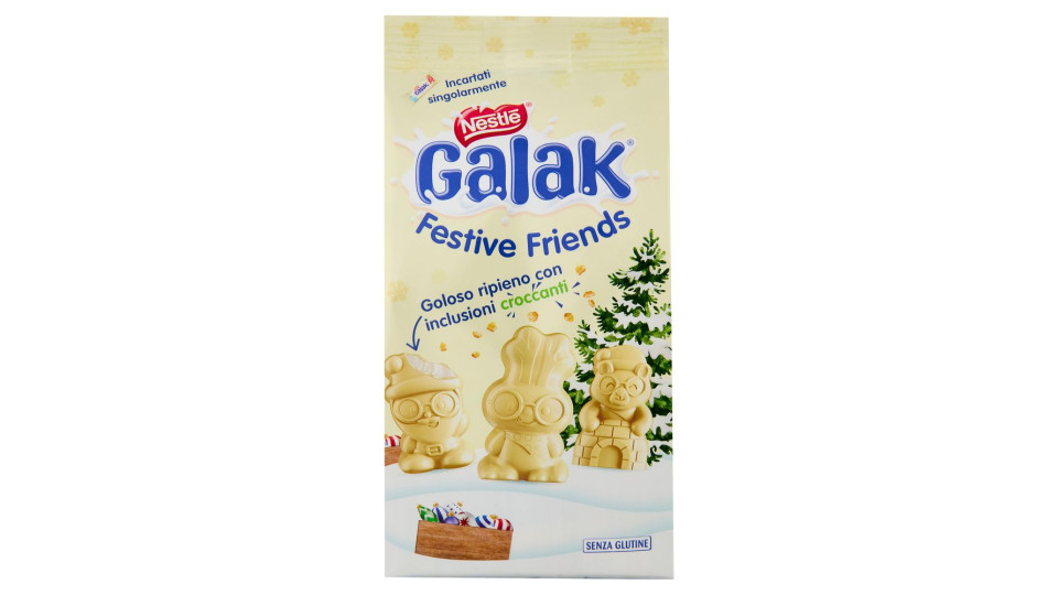 GALAK Festive Friends Personaggi di Cioccolato Bianco e Cereali Sacchetto 147g
