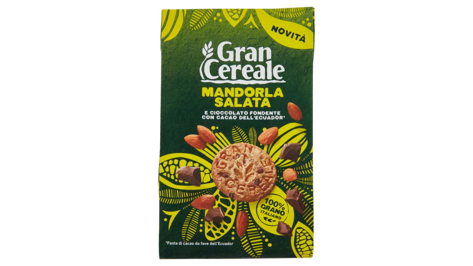 Gran Cereale Biscotti con Mandorla Salata e Cioccolato Fondente con Fave dell'Ecuador 280g