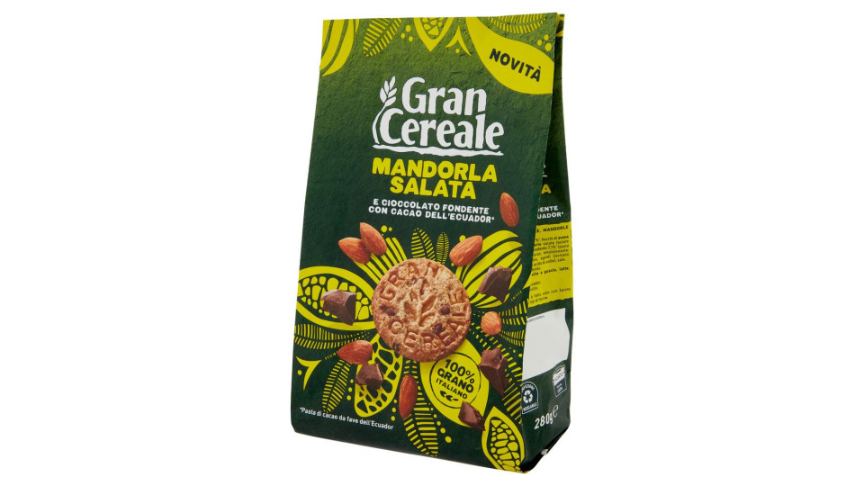 Gran Cereale Biscotti con Mandorla Salata e Cioccolato Fondente con Fave dell'Ecuador 280g