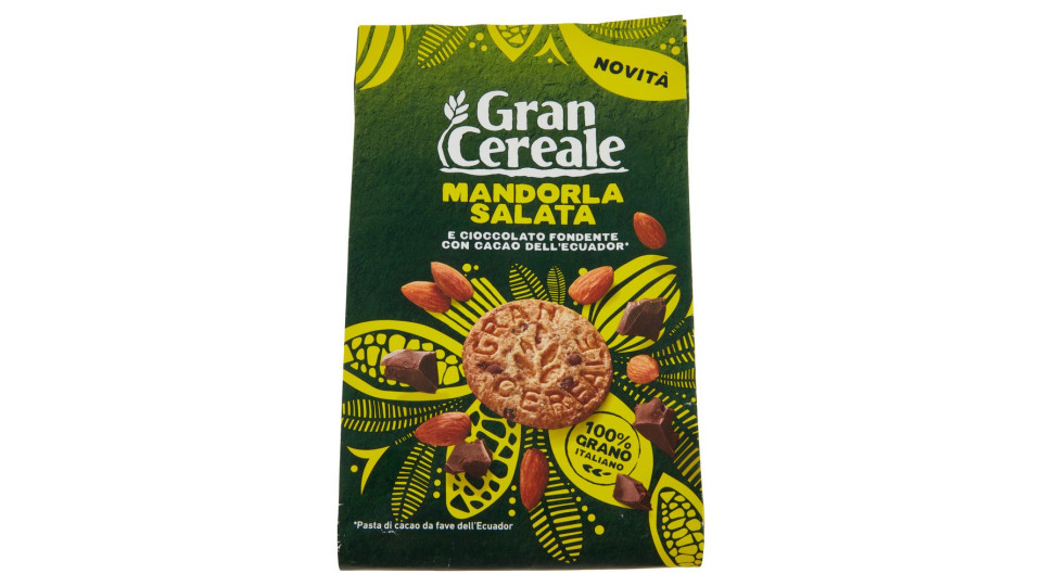 Gran Cereale Biscotti con Mandorla Salata e Cioccolato Fondente con Fave dell'Ecuador 280g