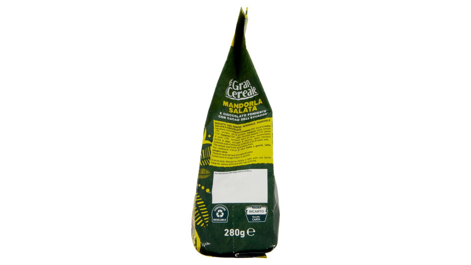 Gran Cereale Biscotti con Mandorla Salata e Cioccolato Fondente con Fave dell'Ecuador 280g