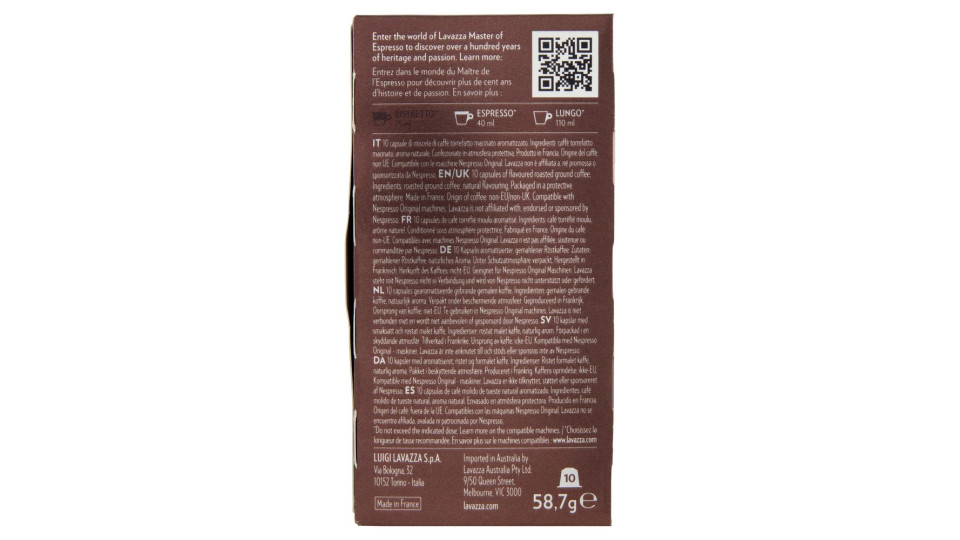 Lavazza espresso Gourmet Chocolate Compatible with Nespresso Original Machines 10 Capsule 58,7 g