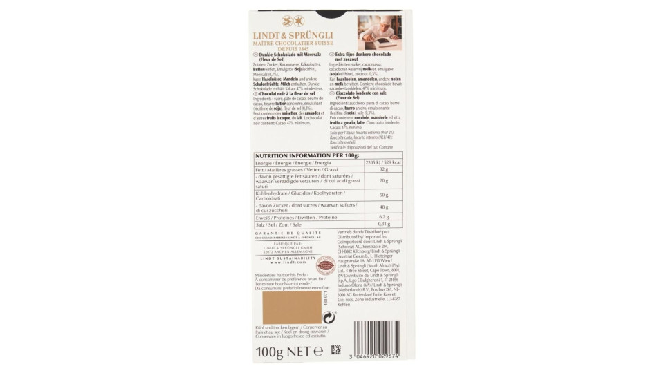 Lindt Excellence Tavoletta Cioccolato Fondente Sale 100 g
