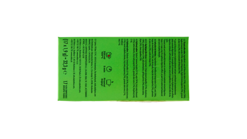 Lipton Digestione Finocchio, Anice, Menta + Aloe Vera Tisana di Erbe 17 x 1,9 g