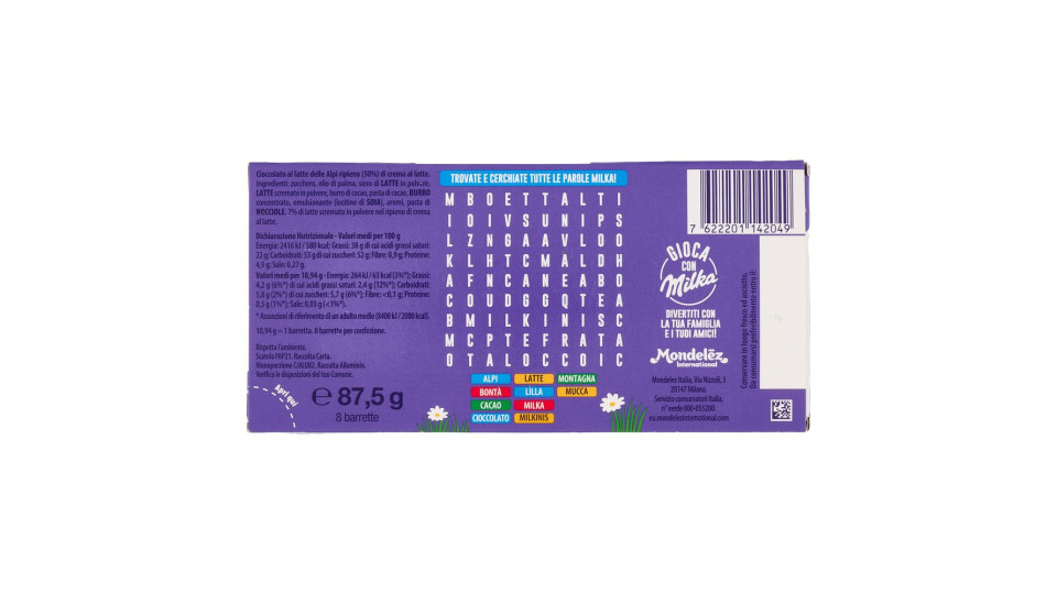 Milka Milkinis, barrette di cioccolato Milka con ripieno di crema al latte - 87,5g
