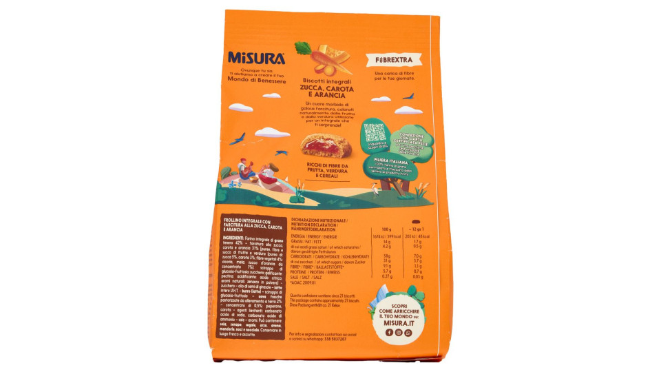Misura Fibrextra Biscotti integrali Zucca, Carota e Arancia 260 g