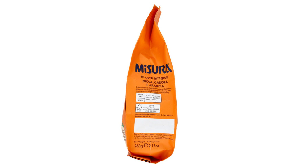 Misura Fibrextra Biscotti integrali Zucca, Carota e Arancia 260 g