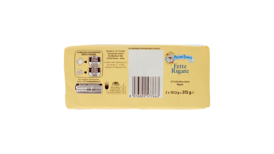 Mulino Bianco Fette Biscottate Rigate 315g
