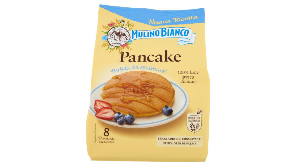 Mulino Bianco Pancake Merenda 100% Latte Fresco Italiano e Farina Sostenibile 8 Porzioni 280g