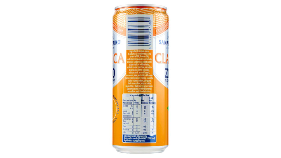 BIBITE SANPELLEGRINO, Bevande Gassate, Classica Zero, Lattina 33cl